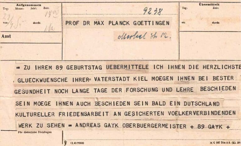 Einblicke in Max Plancks Korrespondenz mit seiner Heimatstadt Kiel