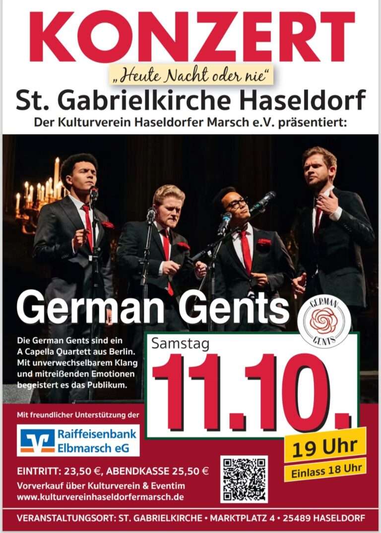 Haseldorf: Konzert German Gents „heute Nacht oder nie“